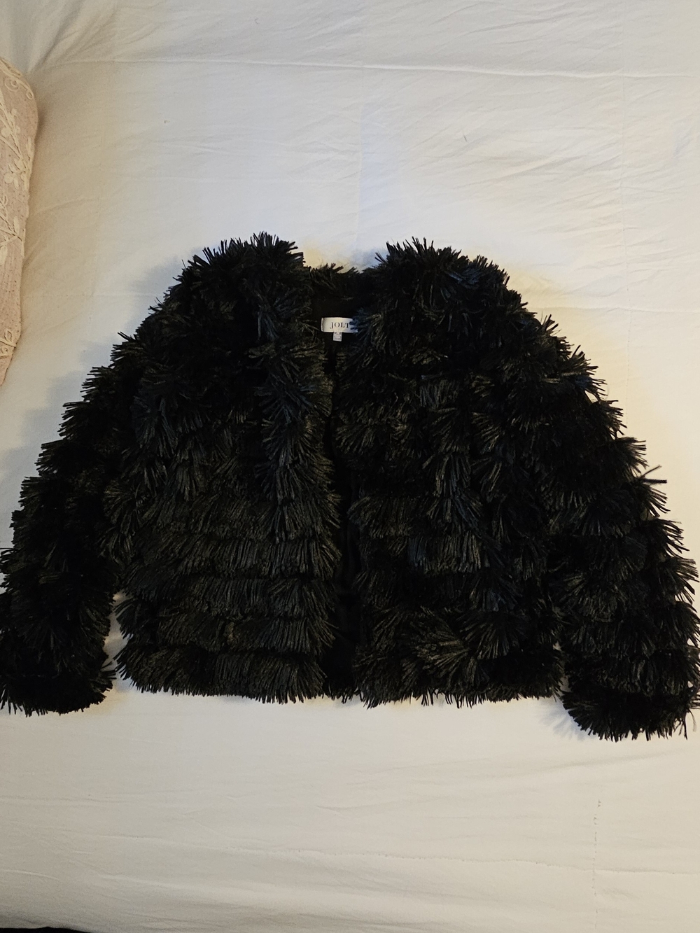 Jolt Black Faux Fur Teddy Jacket with Fringe Texture